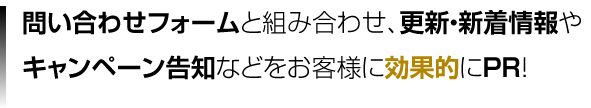 問い合わせフォームと組み合わせ、更新・新着情報やキャンペーン告知などをお客様に効果的にPR!